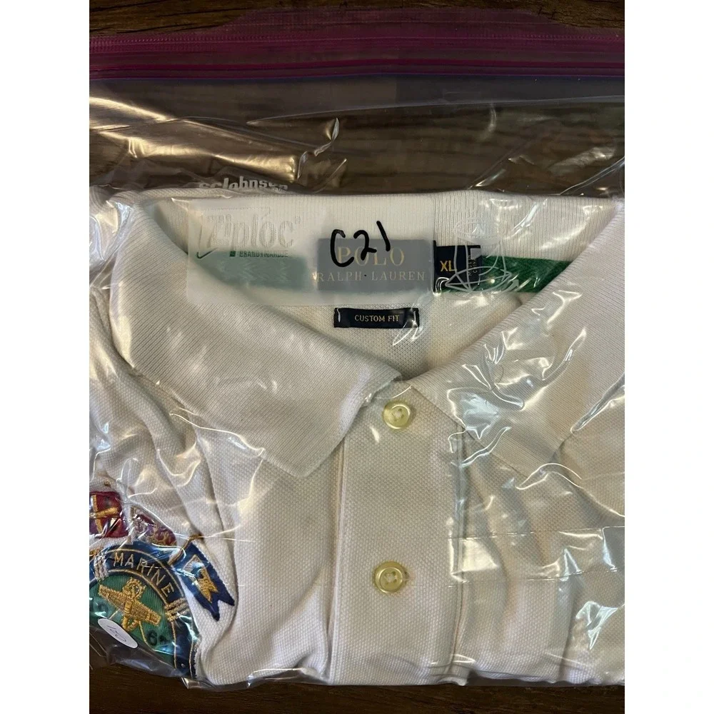 Men's Polo Ralph Lauren Shirt Big Pony Marine Supply 1967 Crest White Sz XL C21